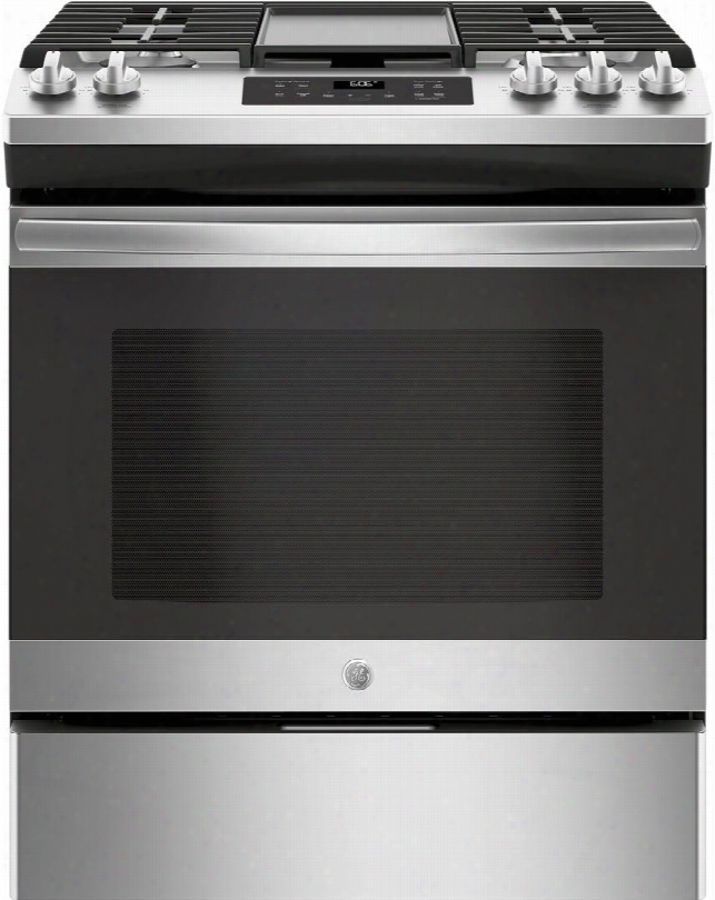 Jgss66selss 30" Slide-in Gas Range With 5 Sealed Burners 5.6 Cu. Ft. Capacity 10000 Btu Oval Burner Griddle Steam Clean In Stainless