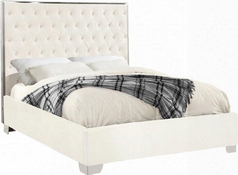 Lexi Collection Lexiwhite-q 86" Queen Bed With Velvet Upholstery Deep Detailed Tufting Chrome Trim And Full Slats In