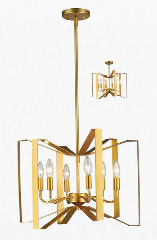 Marsala 4000p-pmg 20" 6 Light Pendant Contemporary Eclectic Transitional Fusionhave Steel Frame With Polished Metallic Gold