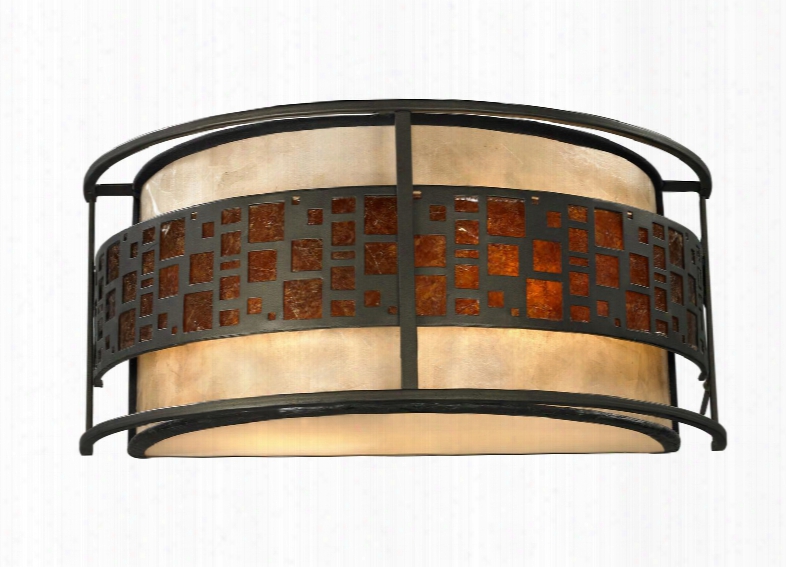 Oak Park Z14-50ws 14" 2 Light Wall Sconce Craftsman Tiffanyhave Steel Frame With Java Bronze Finish In Amber Mica Outside; White