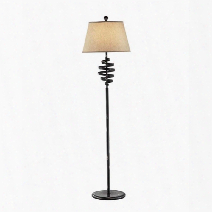 Odele L95502f Floor Lamp With Antique Dark Brown Finish Metal Base Light Beige Linen Barrel Shade Shade: 12" (to) X 17" (bot) X 11" H In Light