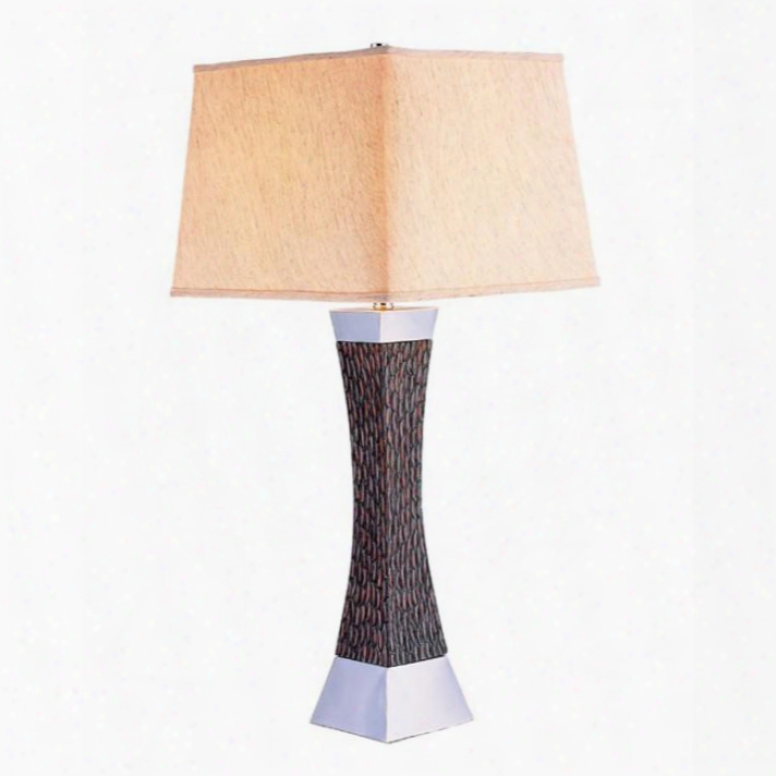 Pandora L94179t Table Lamp With Transitional Style Square Empire Shade Dark Wood/black Finish With Chrome Accents Shade Size: 12"(to) X 14"(bot) X 10.50" H