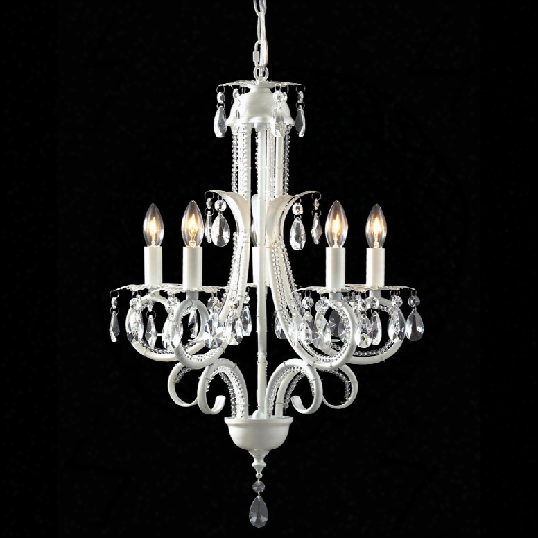 Pearl 849w 14.75" 5 Light Crystal Chandelier Shabby Chic Rustic Contemporary Whimsicalhave Stel Frame With Gloss White