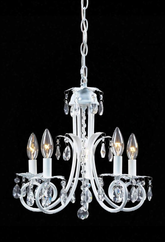 Pearl 853w 15" 5 Light Crystal Chandelier Shabby Chic Rustic Contemporary Whimsicalhave Steel Frame With Gloss White