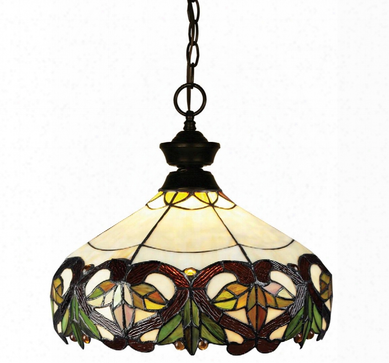 Pendant Lights 100701brz-z14-33 14" 1 Light Pendant Traditional Classical Craftsman Tiffanyhave Steel Frame With Bronze Finish In Multi Colored