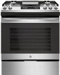 JGSS66SELSS 30" Slide-In Gas Range with 5 Sealed Burners 5.6 cu. ft. Capacity 10000 BTU Oval Burner Griddle Steam Clean in Stainless