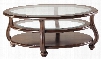 Yexenburg Collection T819-0 49" Oval Cocktail Table with Beveled Tempered Glass Inserts 2 Shelves Swan-Neck Legs and Short Bun Feet in Dark