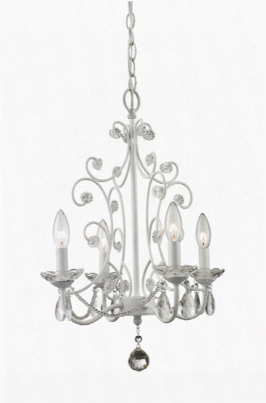 Princess Chandeliers 419wh 15.375" 4 Light Mini Chandelier Shabby Cic Rustic Contemporary Whimsicalhave Steel Frame Iwth Gloss White