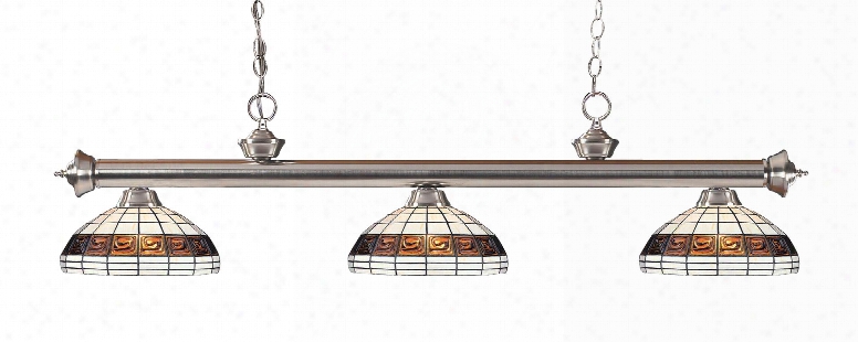 Riviera 200-3bn-f14-1 14" 3 Light Billiard Light Traditional Classical Billiard Craftsman Tiffanyhave Steel Frame With Brushed Nickel Finish In Multi