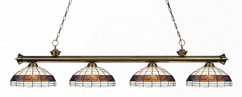 Riviera 200-4ab-f14-1 14" 4 Light Billiard Light Traditional Classical Billiard Artisan Tiffanyhave Steel Frame With Antique Brass Finish In Multi