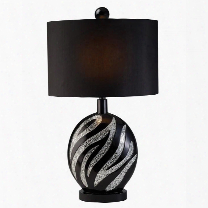 Stacey L94243t Table Lamp With Transitional Style Elegant Zebra Pattern Crackled Glass Strips Glossy Black Finish In