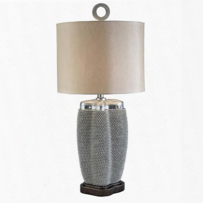 Sylvia L94240t Table Lamp With Transitional Style Mirror Strip Trims Pearl Stone Finish In Pearl