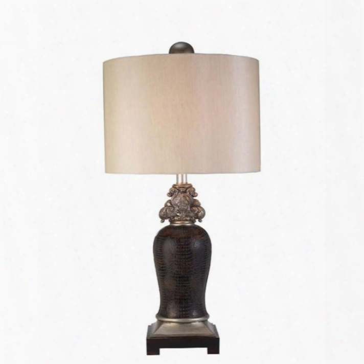 Tracey L94235t Table Lamp With Transitional Style Sterling Silver-like Trim Brown Faux Crocodile Leather Finish In Sterling