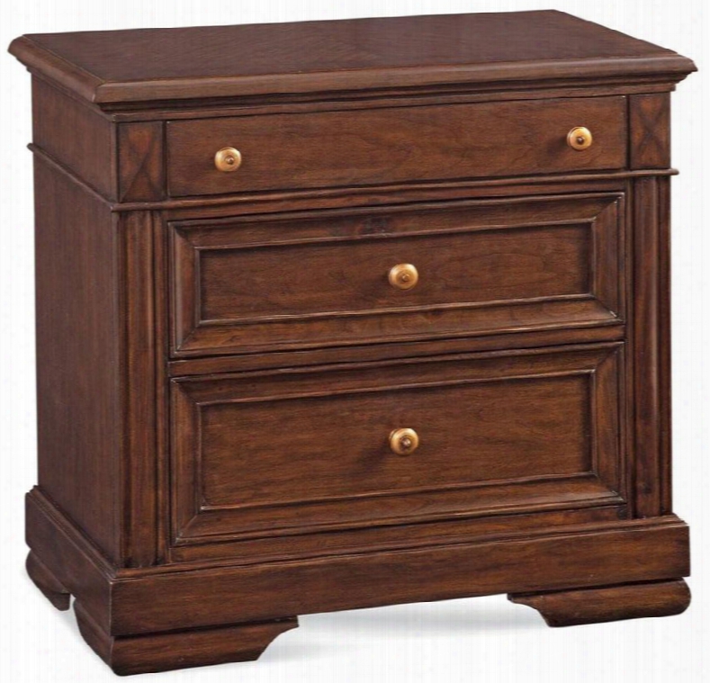 Tuscalooosa Rustic Elegance 1707-430 32" Nightstand With Detailed Molding Dust Panels And English Dovetail Construction In Dark Chestnut With Muted Gold