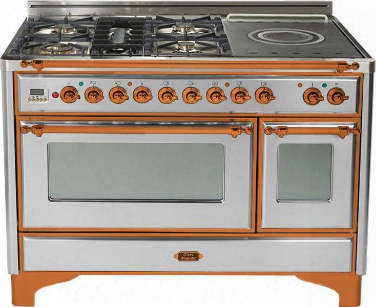 Um-120-sdmp-i-c 48" Majestic Series Freestanding Dual Fuel Range With Copper Trim 5 Semi-sealed Burners 4.99 Cu. Ft. Total Capacity French Top Digital