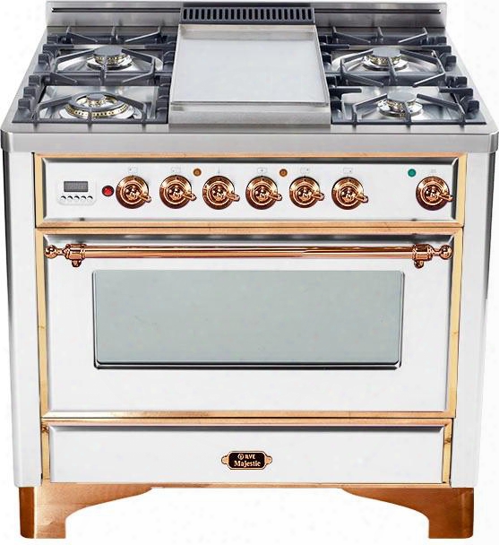 Um-90-fdmp-b-c 36" Majestic Series Dual Fuel Range With 3.55 Cu. Ft. Oven Capacity 4 Sealed Burners Griddle Electronic Ignition Digital Clock And Timer