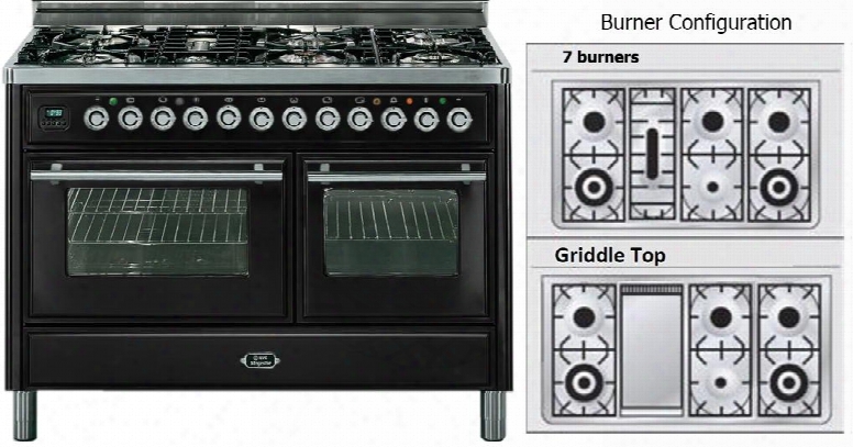 Umt120fdmpn 48" Freestanding Dual Fuel Range With 7 Sealed Burners 2 Convection Ovens Griddle 4.99 Cu. Ft. Total Capacity Digital Clock And Timer Flame