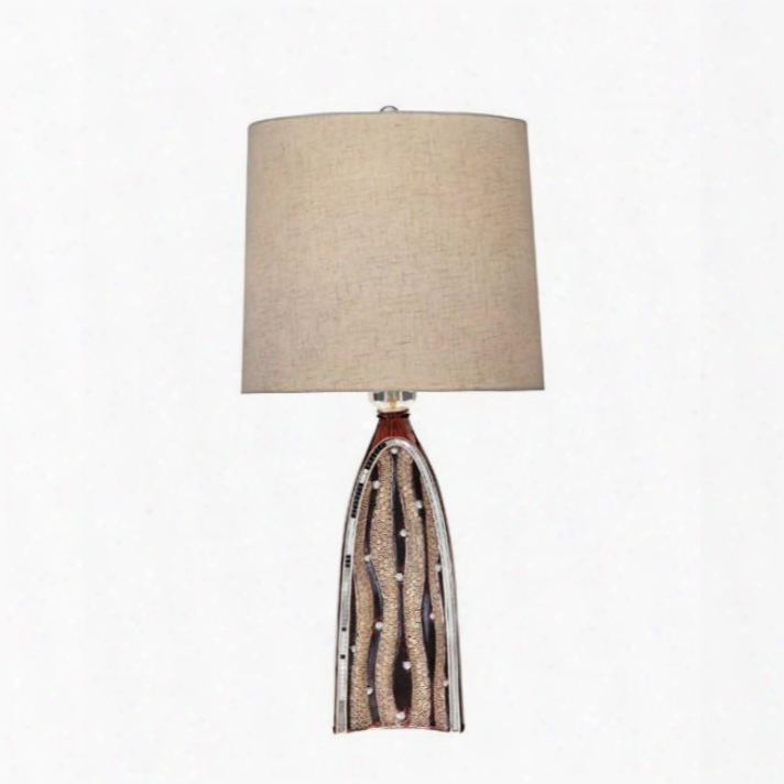 Velma L94265t Table Lamp With Transitional Stype Mirror Strip Trims Clear Gem Accents Wooden Finish In