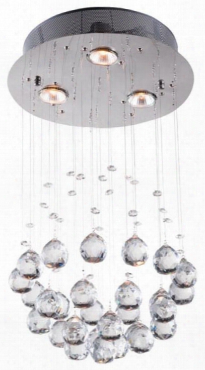 56028 19.7" Pollow Ceiling Lamp With Multiple Facet Cut Crystal Tear Drops And Three Halogen