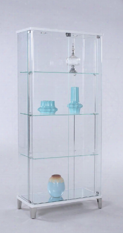 6639-cur 73" Rectangular Glass Curio With Three Tempered Glass Shelves Two Led Lights And Stainless Steel