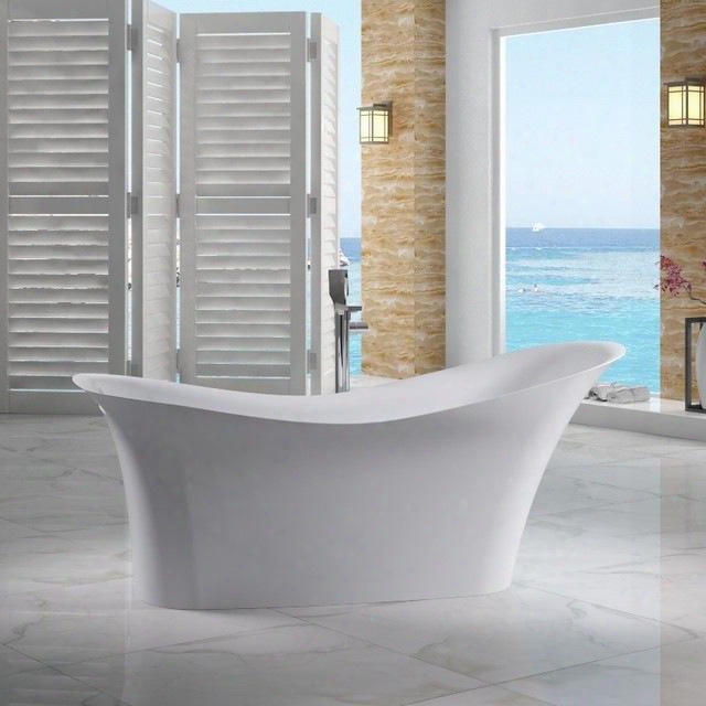 Ab9915 74" Soaking Slipper Bathtub With Resin Built In Overflow Concealed Matte Matching Pop-up Drain And Durable Surface In Matte