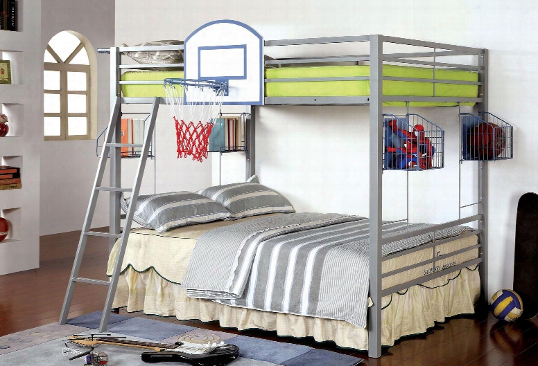 Athlete Collection Cm-bk927bskt Full Size Bunk Bed With Storage Baskets Display Shelves Removable Angled Front Access Ladder And Full Metal Construction In
