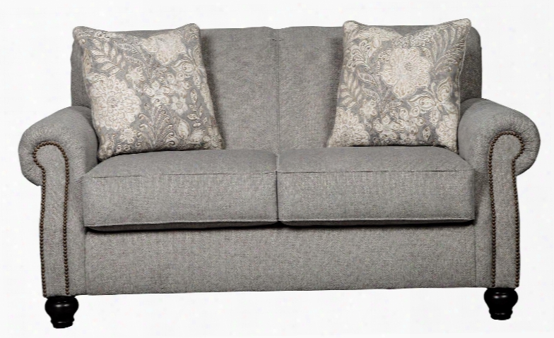 Avelynne Collection 8130235 68" Loveseat With Chenille Upholstery 2 Toss Pillows Turned Bun Feet Bronze-tone Nailhead Trim And Rolled Arms In Ocean