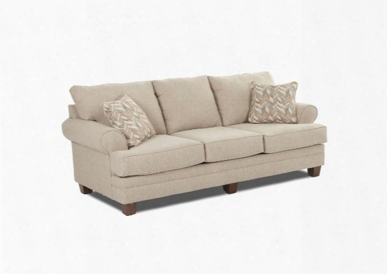 Avery Collection Ok14830-s-da-th 91" Sofa With Rolled Arms Tapered Legs And Fabric Upholstery In Dame Almond And Pillows In Twinpeaks