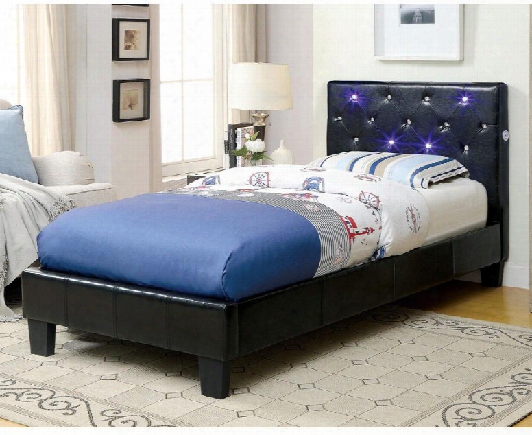 Azaleh Collection  Cm7431t-bed Twin Size Platform Bed With Led Lights Touch Switch Button Tufted Headboard Leatherette Upholstery And Wood Veneer