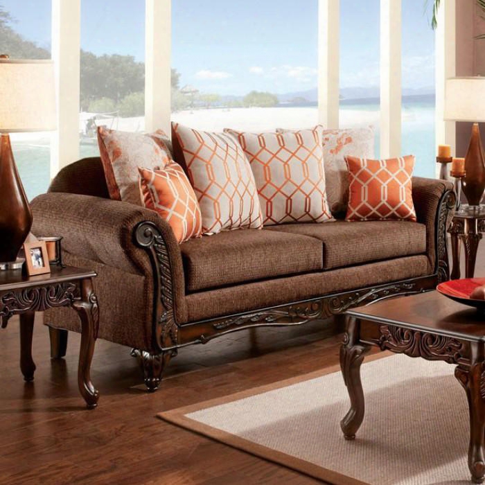 Bechet Collection Sm7625-sf 90" Sofa With Rolled Arms Intricate Carving And Fabric Upholstery In