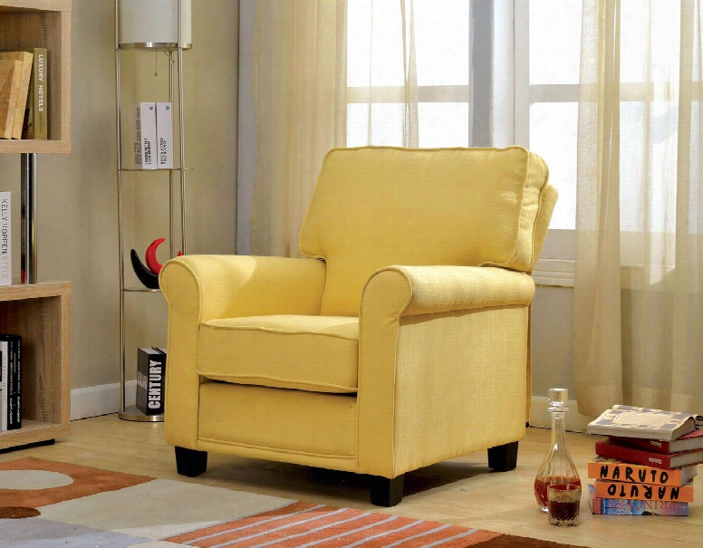 Belem Cm-ac6056yw Single Chair With Transitional Style Padded Flax Fabric Rolled Arms In