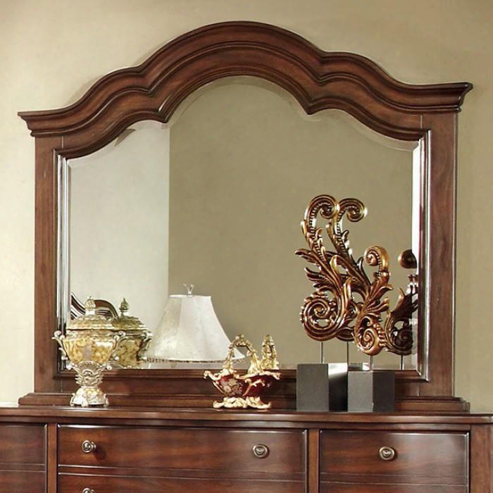 Bellavista Collection Cm7350m 47" X 40" Mirror With Beveled Edges Curved Front Panels Solid Wood And Wood Veneers Frame Construction In Brown Cherry