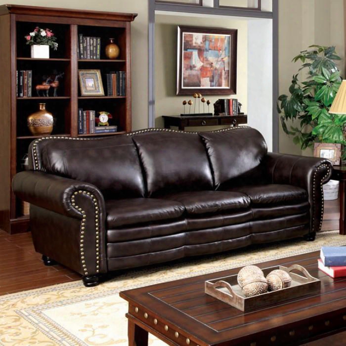 Benedict Collection Cm6311-sf 89" Sofa With Rolled Arms Nailhead Trim And Turned Bun Feet In Dark