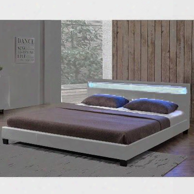 Bronx Collection Sf-823-k-lg 94" Modern King Bed With Led Lights In Headboard Low Profile And Leatherette Upholstery In Light