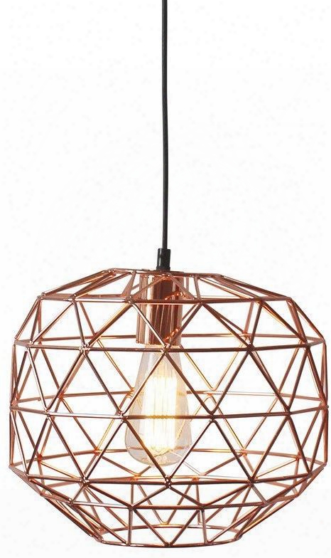Caffrey Collection Ls-c135 11.75&" Pendant Lamp With Black Suspension Cord Caged Shade Dimmable Led Light Compatible And Iron Construction In Copper