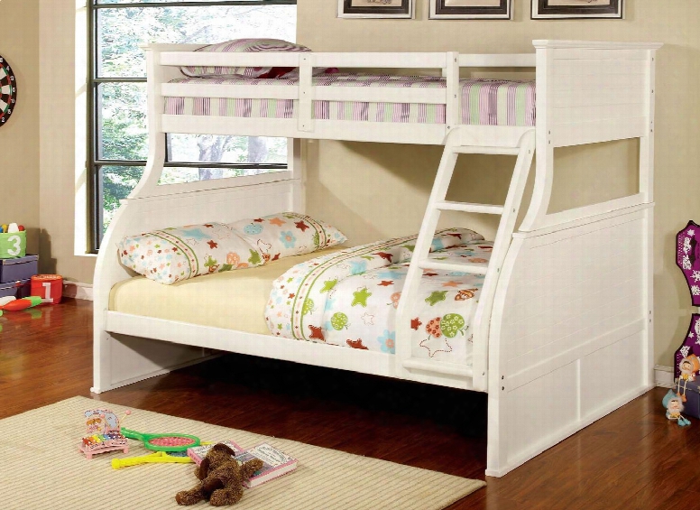 Canova Coollection Cm-bk923-bed Twin Over Full Size Bunk Bed With Curved Wood Design Angled Fixed Ladder Solid Wood And Wood Veneer Construction In White