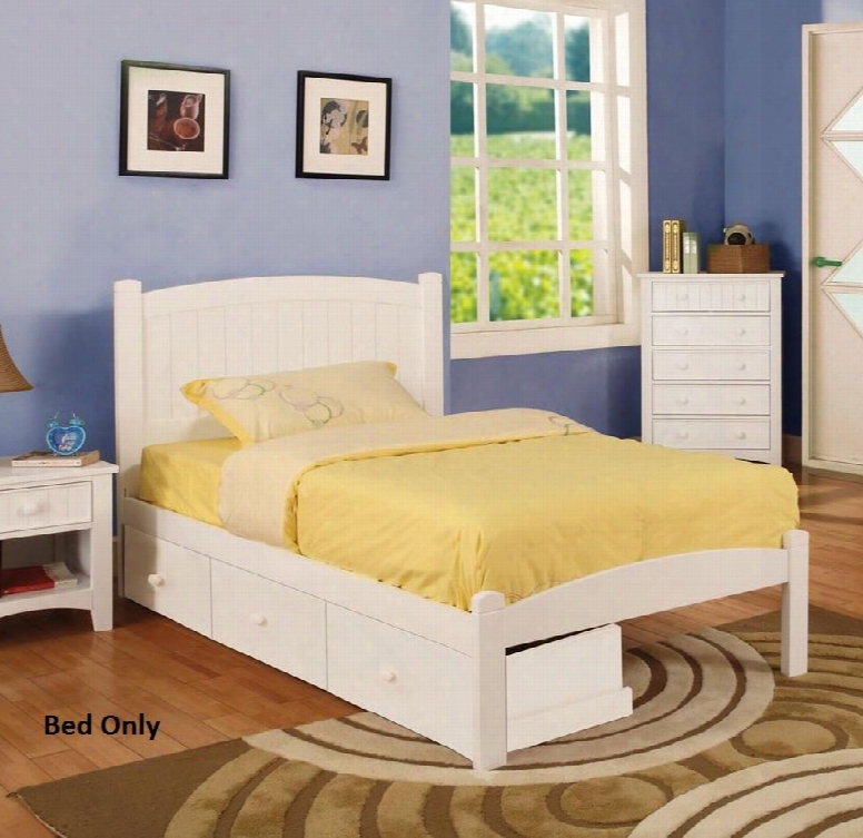 Caren Collection Cm7902wh-t-bed Twin Size Platorm Bed With Cottage Style Paneled Headboard Solid Wood And Wood Veneers Construction In White