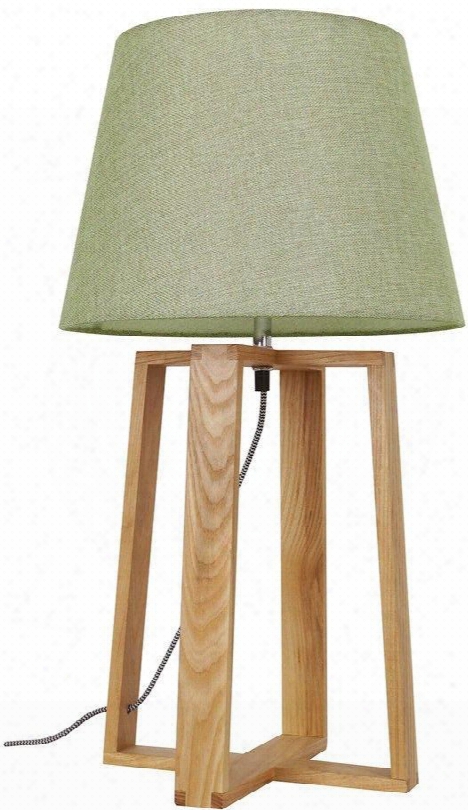 Casparini Collectionn Ls-t161 25.5" Table Lamp With Off-white Linen Shade Power Switch Led Light Compatible And Wood Construction In Natural