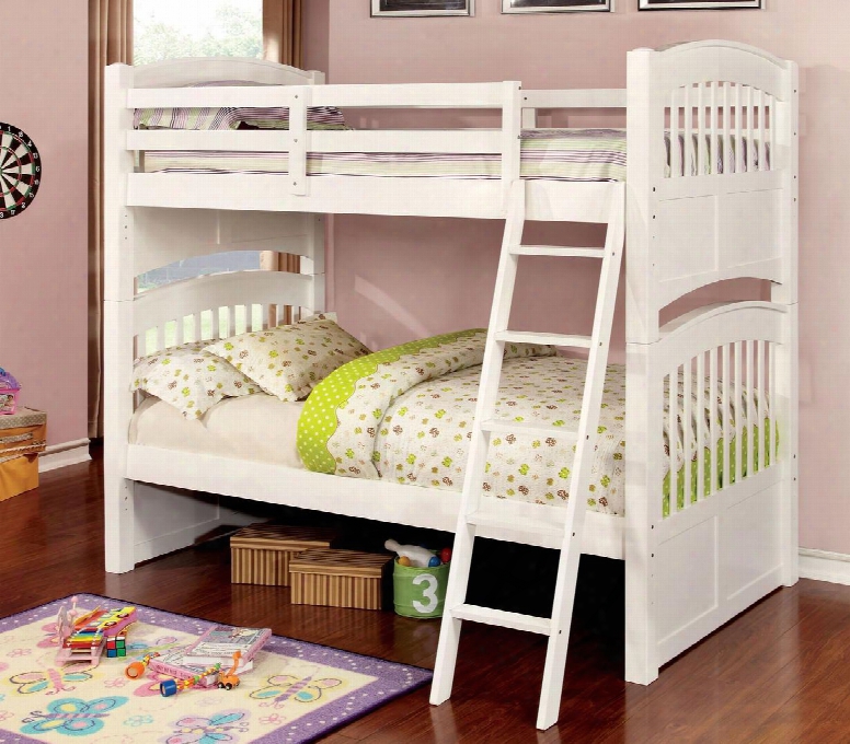 Cassia Collection Cm-bk925-bed Twin Size Bunk Bed With Angled Ladder Slats Top/fundament Solid Woodand Wood Veneer Construction In White
