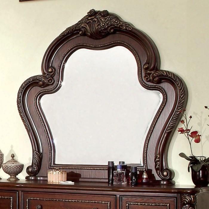 Castlewood Collection Cm7299m 46" X 45" Mirror With Beveled Edges Intricate Wooden Carvings And Solid Wood And Wood Veneers Frame Construction In Cherry