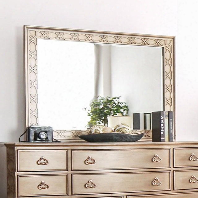 Celine Collection Cm7442m 47" X 37" Mirror With Beveled Edges Intricate Carved Designs Solid Wood And Wood Veneer Sframe Construction In Brushed Gold