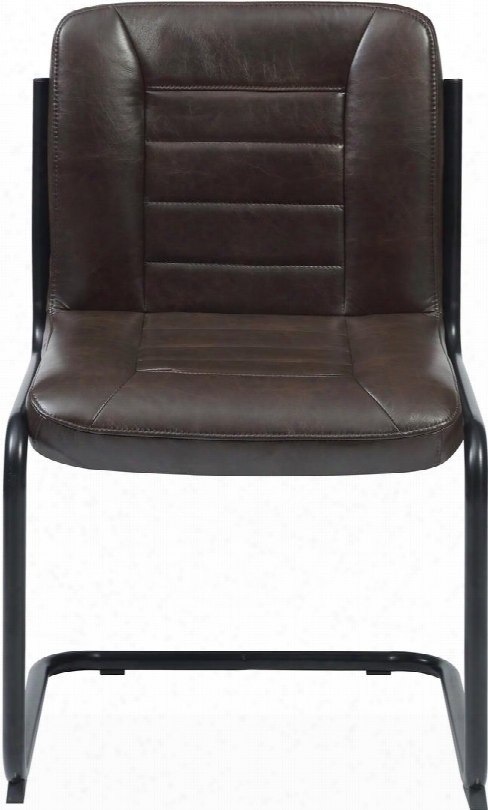 Chambler Collection 122133 34" Dining Chair With Cantilevered Design Brown Leatherette Seat Sled Base And Metal Construction In Black