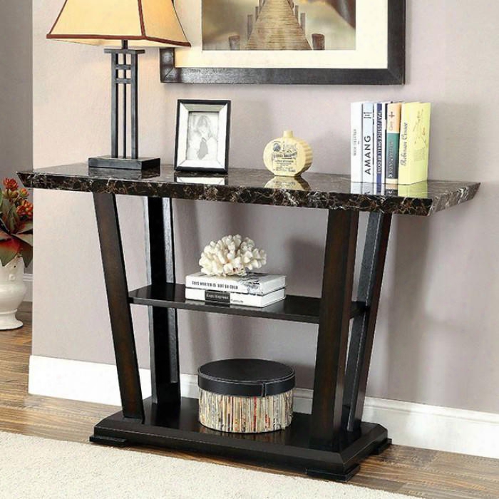 Clayton Iii Collection Cm4933s 48" Sofa Table With Faux Marble Top Angled Legs And Open Shelves In Dark