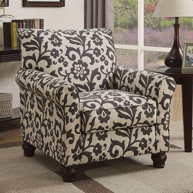 Clea Collection Cm6139b 35" Accent Chair With Rolled Arms Welting Trim Bun Feet And Fabric In Floral