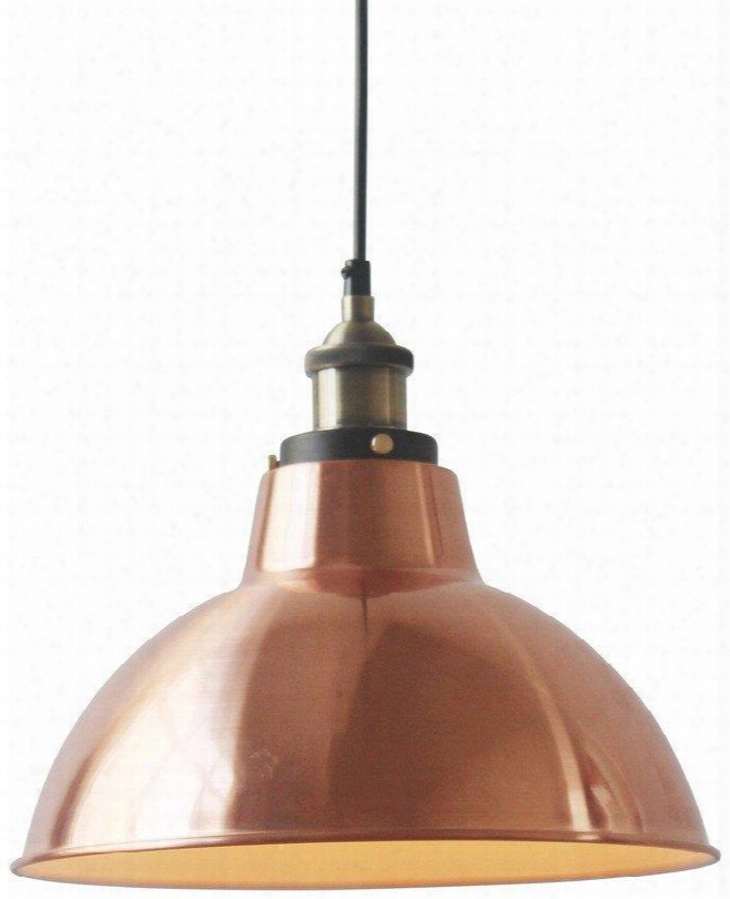 Corianna Collection Ls-c152 11.75" X 9.5" Pendant Lamp With Black Cord Circle Shade Led Light Compatible And Iron Construction In Satin Copper