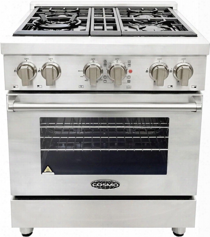 Cos-dfr304 30" Pro-style Dual Fuel Range With 4 Sealed Burners 3.9 Cu. Ft. Oven Capacity Electronic Ignition Cast Iron Grates Triple Layer Oven Glass And