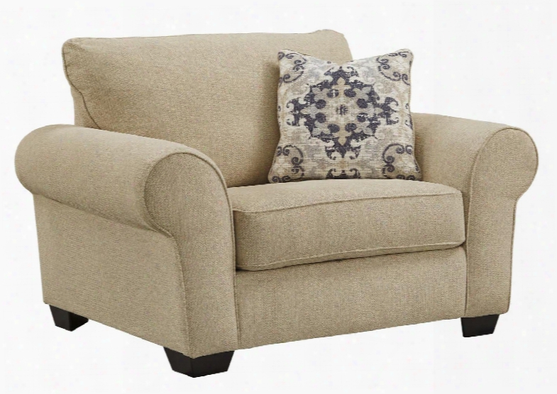 Denitasse Collection 8490423 57" Chair And Aa Half With Rolled Arms Block Feet Toss Pillow And Fqbric Upholstery In