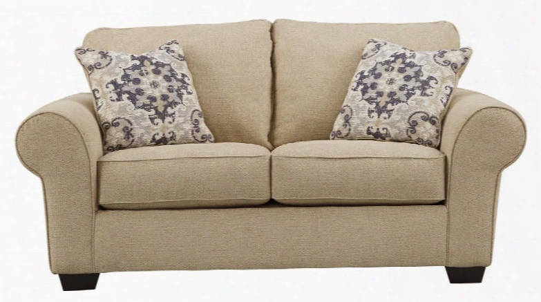 Denitasse Collection 8490435 76" Loveseat With Rolled Arms Block Feet Toss Pillow And Fabric Upholstery In