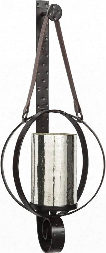 Despina A8010043 12" X 28" Wall Sconce With Circular Design Keyhole Bracket For Hanging And Leather Strap In