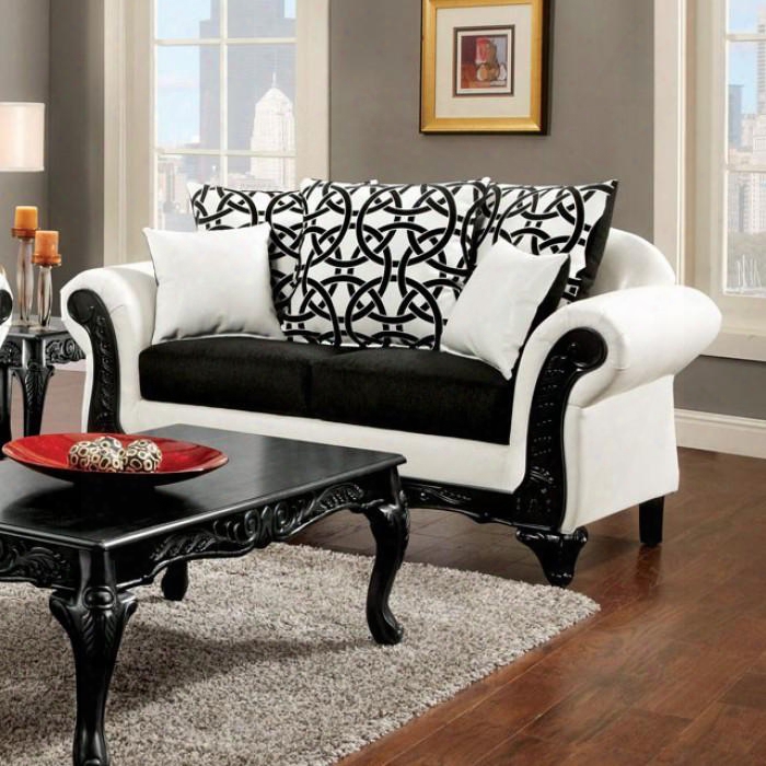 Dolphy Collection Sm7600-lv 68" Love Seat With Rolled Arm Entangled Carving And Fabric & Leatherette Upholstery In Black And